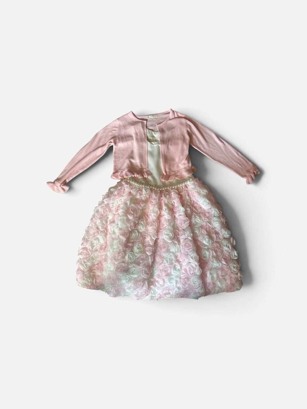American Princess Girls Pink and White Rosette Dress and Cardigan Set Size 8